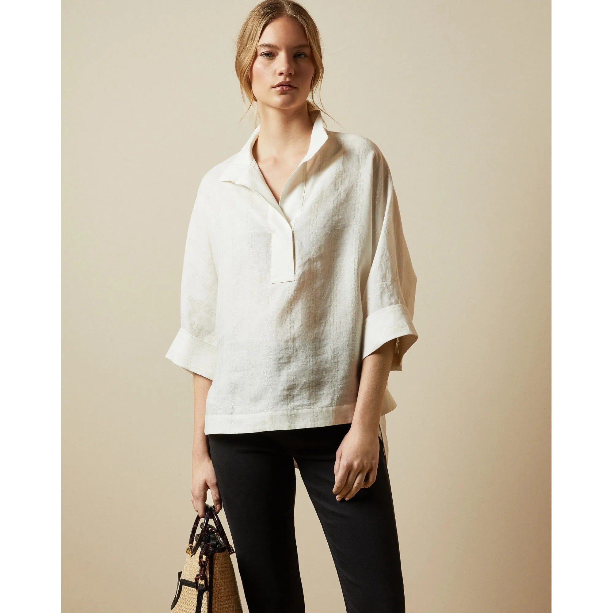 Women Creela- Linen Oversized Shirt - Ivory