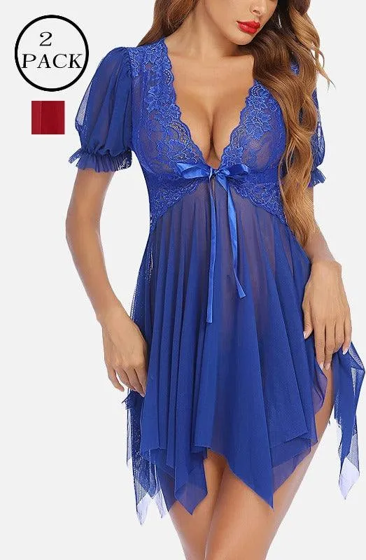 Women Net Babydoll Lingerie with G-string Panty Pack of 2