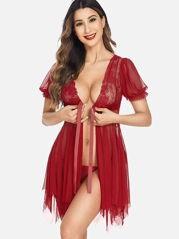 Women Net Babydoll Lingerie with G-string Panty Pack of 2