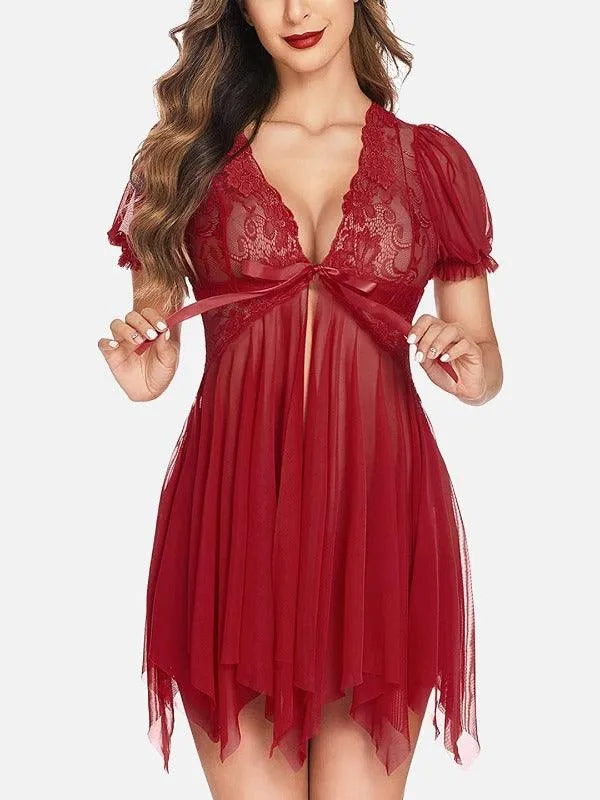Women Net Babydoll Lingerie with G-string Panty Pack of 2