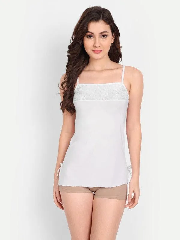 Women Satin Lace Babydoll Lingerie with G-string Panty Pack of 2 White Pink