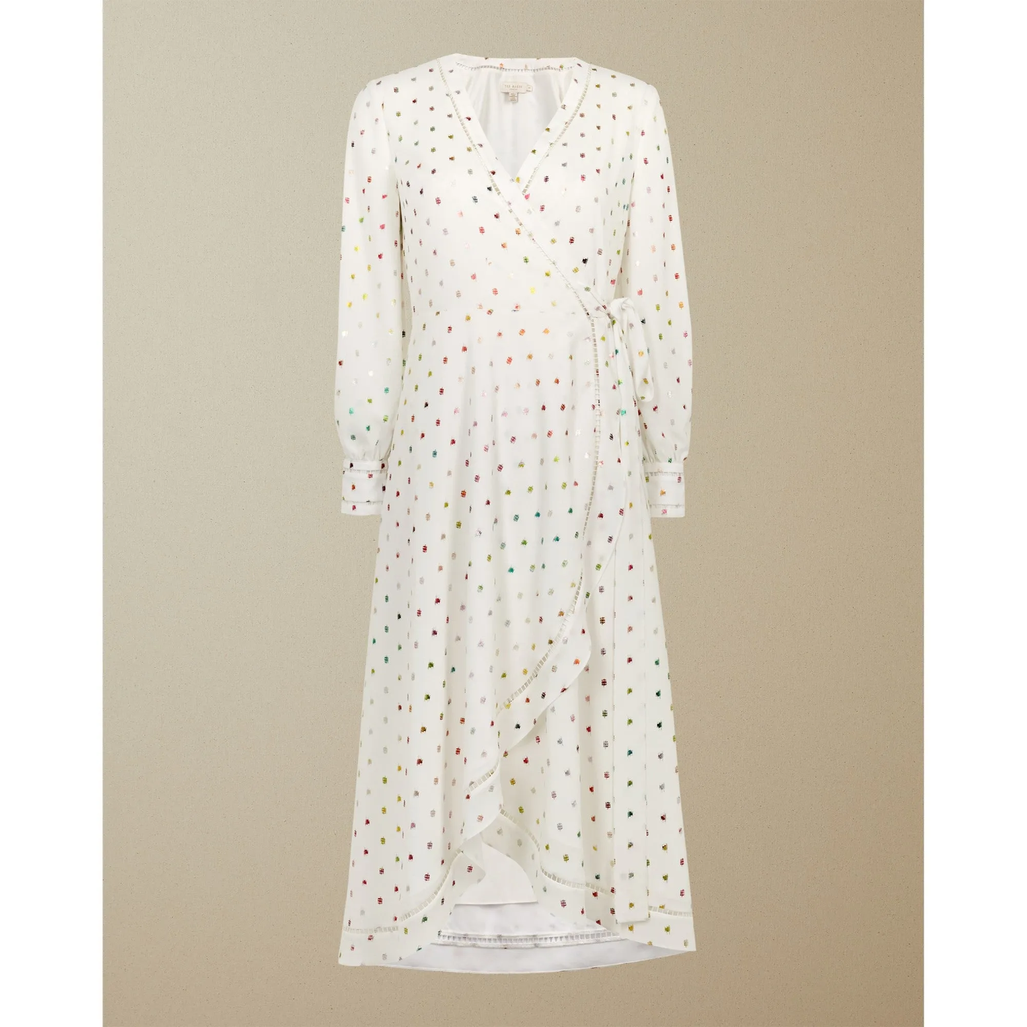 Women Tanise-Long Sleeve Metallic Fleck Wrap Dress - Ivory
