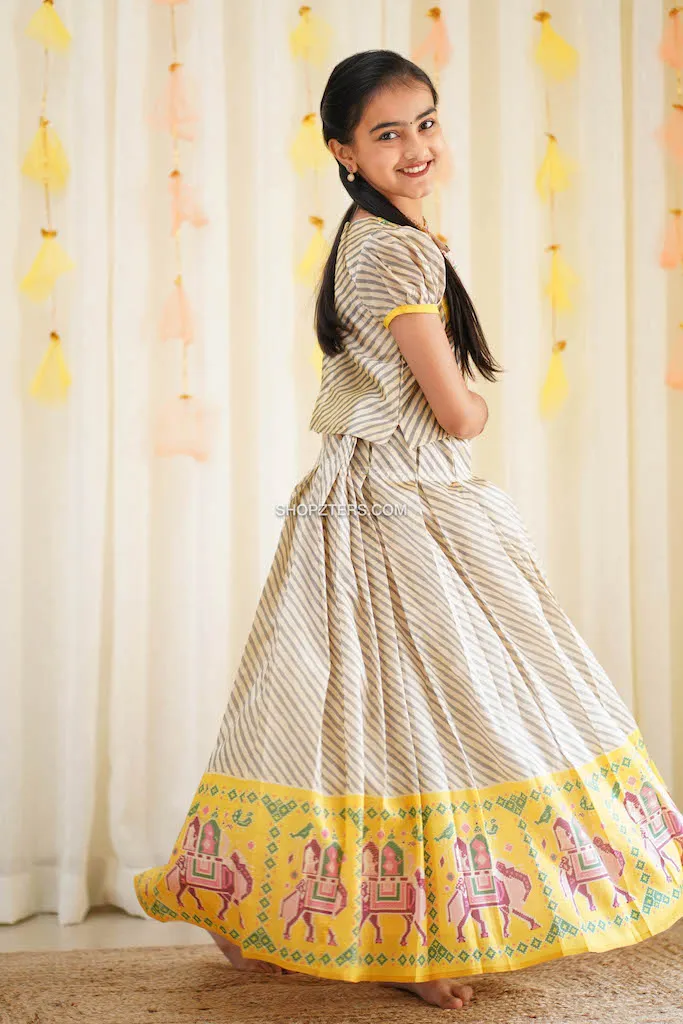 Yellow Semi Bamboo Silk Crop top & Skirt